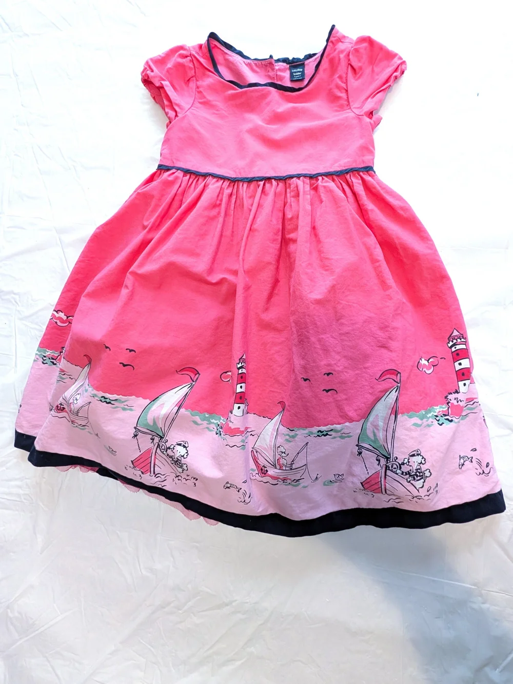 BabyGAP Pink Paris Poodle Sailboat Fishing Scene Dress W/ Tulle Slip Girls 4T